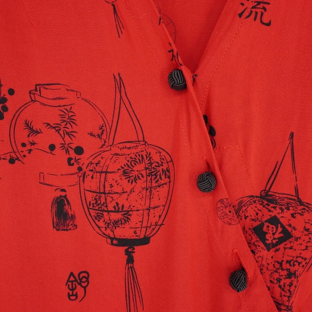 Soft Surroundings Asymmetrical Tunic Top M Red Chinese Lantern Print Roll Tab - Picture 4 of 12